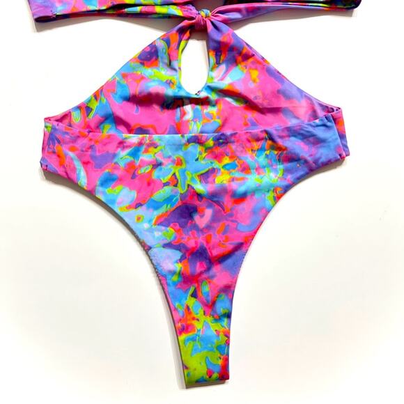 Neena One-Piece Swimsuit Cutout Tie-Dye Halter Monokini Size S - Picture 3 of 9